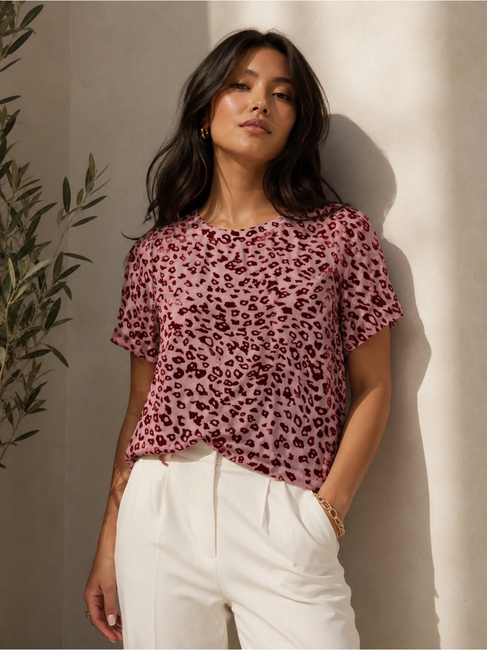 rag & bone Sloan Gia Tee Pink Velvet Leopard Print Silk Blend Blouse | Small